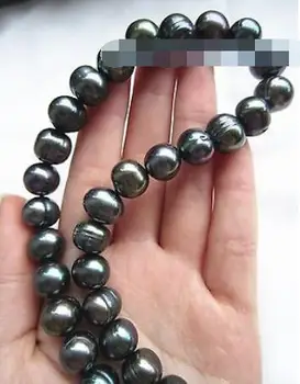 

18" 10-11 MM AAA SOUTH SEA NATURAL black PEARL NECKLACE 14K GOLD CLASP