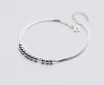 

1pc 100% Real. 925 Sterling Silver Fine Jewelry Double rows round lucky bead Chain Bracelet LS659