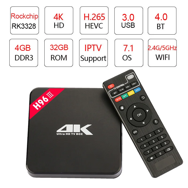 Android 7.1 TV Box 2018 RK3328 4 gb 32 gb WiFi Bluetooth 4.0 Lettore Multimediale 4 k HD Smart Set Top Box con Controllo Vocale