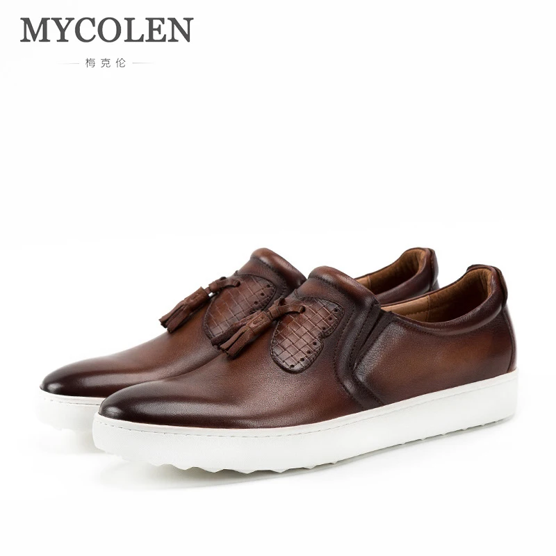 

MYCOLEN Brand Cow Leather Men Flats 2018 New Brand Designer Men Casual Shoes High Quality White Men Loafers Driving Shoes