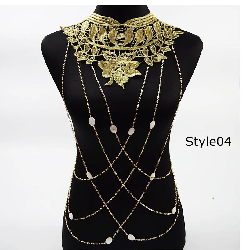 Кружевное цветочное ожерелье, женский цветочный воротник, большое готическое ожерелье с многослойной цепью, ожерелье, массивные украшения - Окраска металла: gold