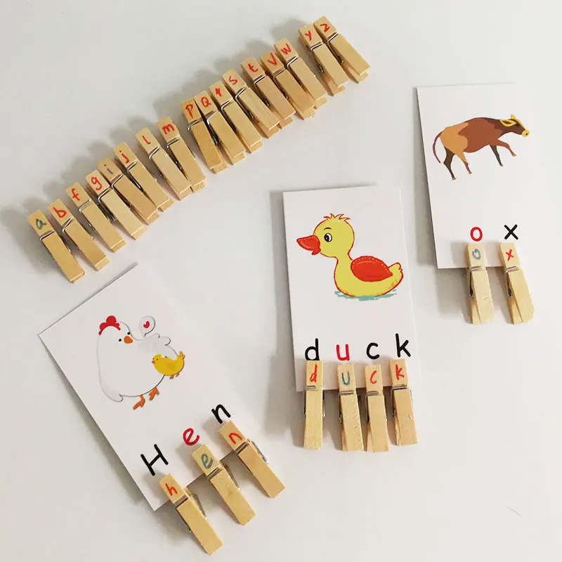 Cartão de Palavras de Aprendizagem Montessori de Material Brinquedos de Madeira para Crianças Clips Conjunto Montessori Educacionais Juguetes Língua E2464h 6 Beauty & Health