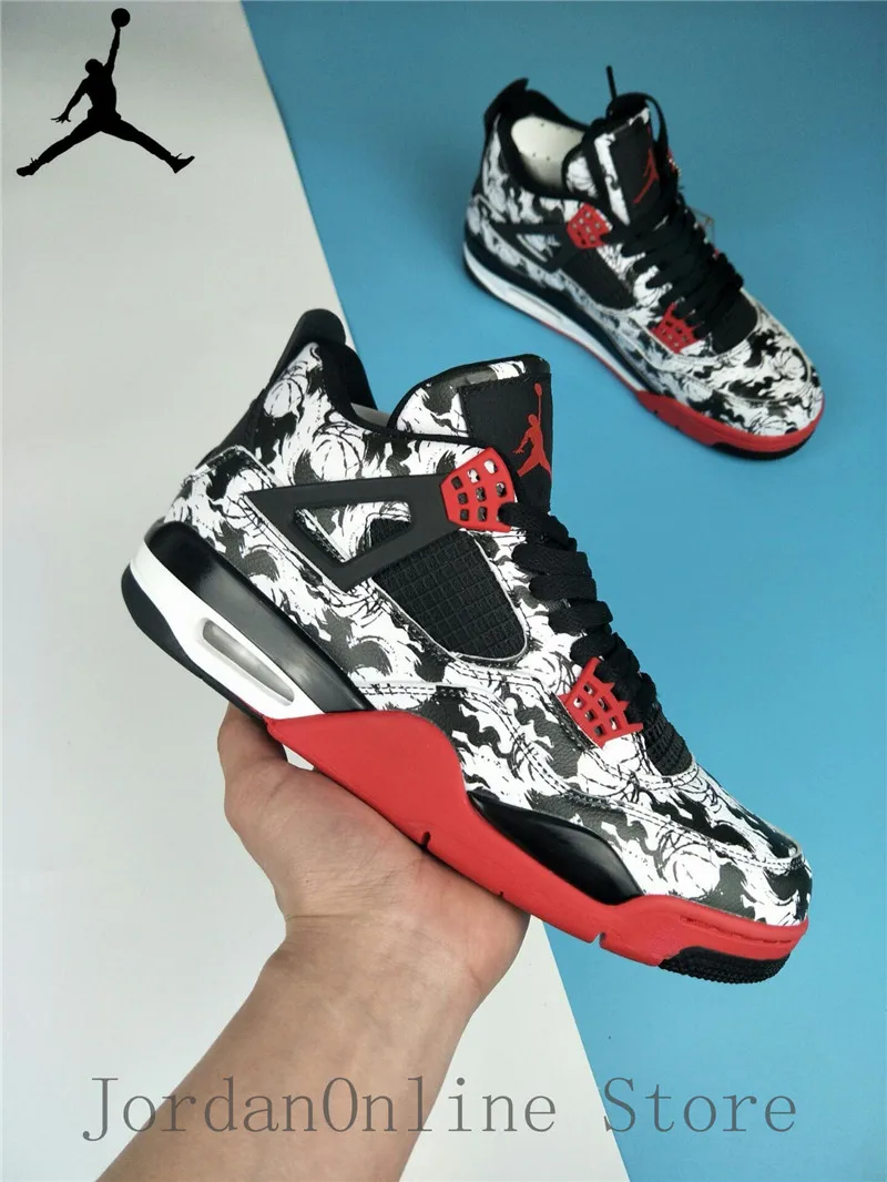 

2019 Jordan 4 Men's Tattoo Shoes Retro AJ4 BQ0897-006 Outdoor Sport Shoes Graffiti Trend Sneaker AJ Men Shoes EUR40-45