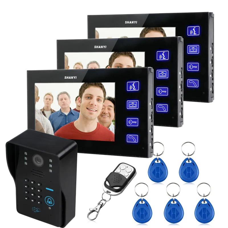 7\ TFT LCD Video Door Phone bells Door Intercom System Keyfobs IR Camera Code Keypad Remote+Switch 1V3