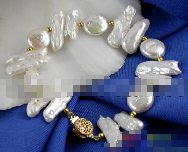 

> 12643 WHITE COIN/BAROQUE KESHI/FRESHWATER PEARL BRACELET BANGLE Natural >>> -Top quality free shipping