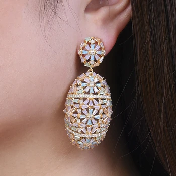 

missvikki Trendy Handmade Elegant hollow Crystal Earrings Round Hollow Pendant Wedding Anniversary Party Earrings for Woman