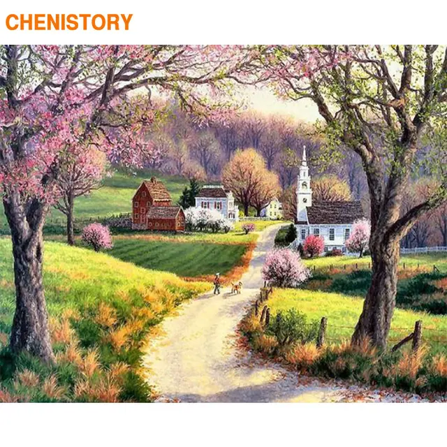 CHENISTORY Frame Countryside Painting By Numbers Landscape Coloring By Numbers Wall Art Picture Canvas Painting For Home Decors 1