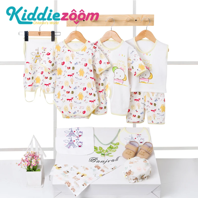 0-12M Newborn Baby Clothes Set 12PCS Unisex Infant 100%Cotton Boys Girls Suit Cute Clothing Hat Bib Hand Cover Baby First Walker