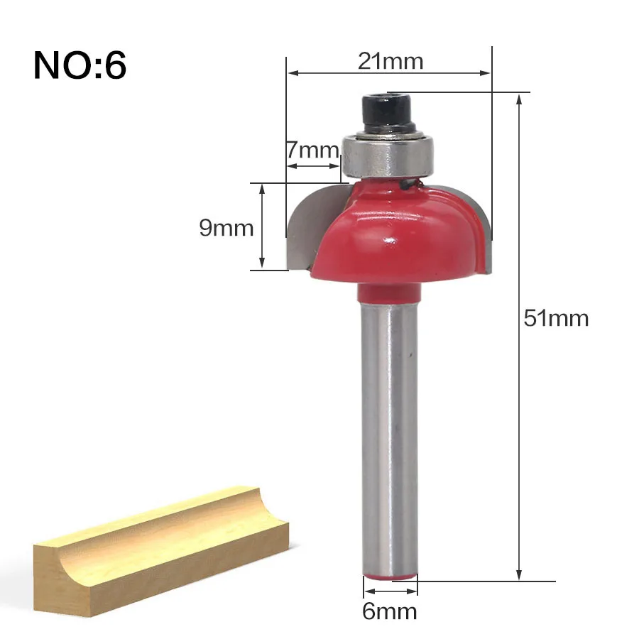 1 шт. 6 мм хвостовик древесины фрезы прямой концевой фрезы триммер очистки заподлицо отделка угловая круглая бухта коробка биты инструменты фрезы - Длина режущей кромки: NO6