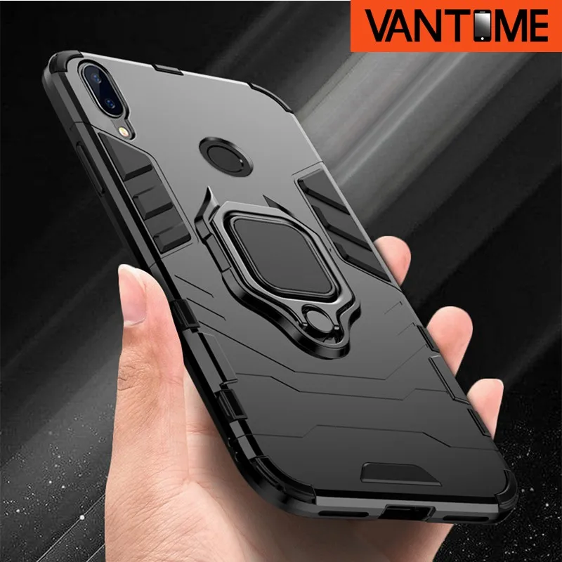 For Xiaomi Redmi Note 7 Plastic Shockproof Back Case Ring Holder Grip Holder Phone Case  Armor Bumper Phone Cover New best phone cases for xiaomi