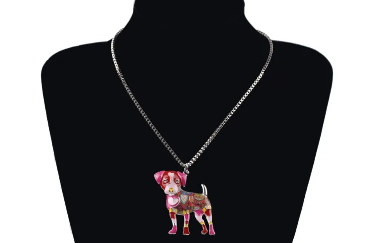 Bonsny массивное ожерелье из металлического сплава Джек Рассел Чокер "собака" цепь воротник подвеска в форме бульдога мода новая эмаль ювелирные изделия для женщин