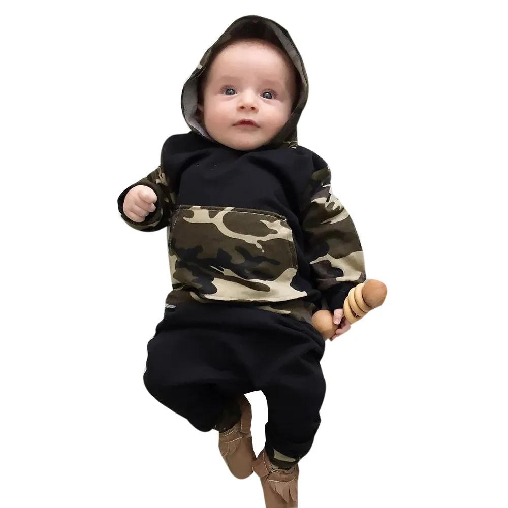 

2Pcs Toddler Infant Baby Boy Clothes Long Sleeve Camouflage Hooded Tops+Pants Toddler Boy Outfits Set