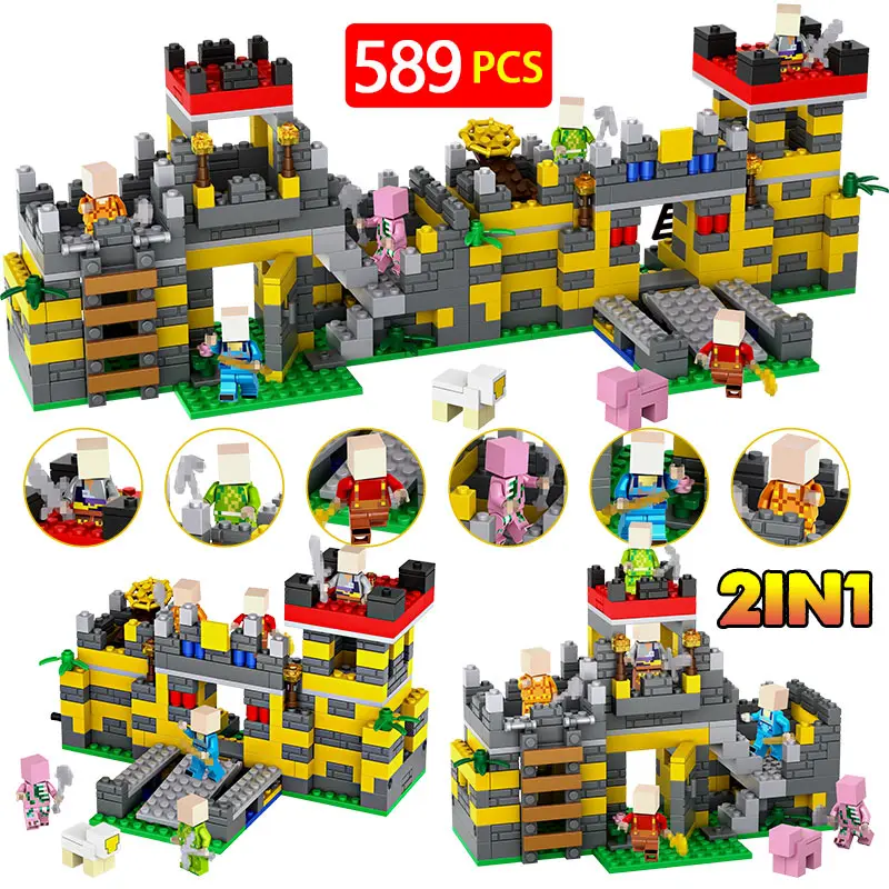 

Sturdy Castle 2 in 1 My World 589PCS Building Blocks Compatible LegoING Minecrafter Castle Steve Brick Character Children Toys