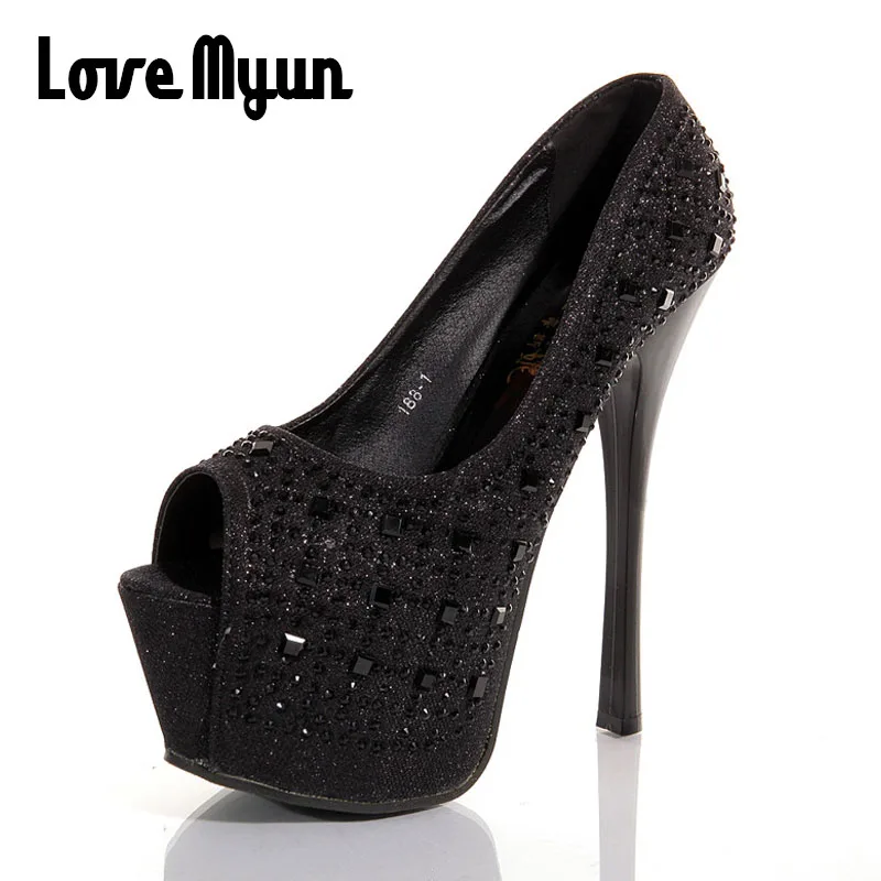 

2018 spring women fashion 14cm high heel Pumps oxfords Bling Crystal Party Pumps 6cm platform peep toe Thin Heels Pumps XA-59