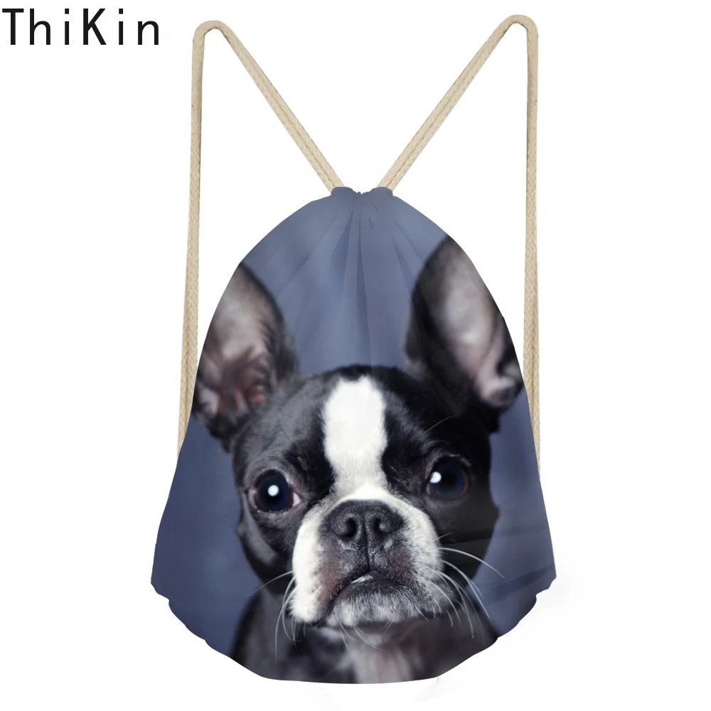 

ThiKin Cute 3D Animal Boston Terrier Printing Women Men Drawstrings Bags Softback Travel Backpacks Kids Student Storage Bag