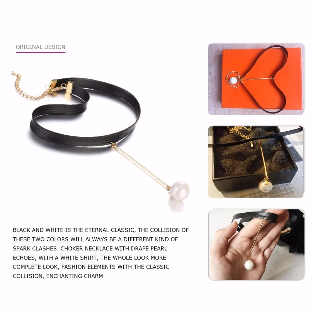 eManco Neutral Elegant Choker Necklace Gifts for Women Rope Wax Copper Brass Imitation Pearl Pendants Brand Jewelry Accessories