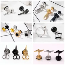 1 пара нержавеющая сталь ключ молния ножницы молния цветок Tragus серьги, Надеваемые На ушной хрящ Спираль уха заглушки на гвоздики пирсинг ювелирные изделия для тела