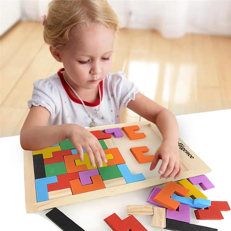

Baby Creative Montessori Educational Toy Wooden Tetris Blocks Building Blocks Gift For Children Intelligence Development Toys