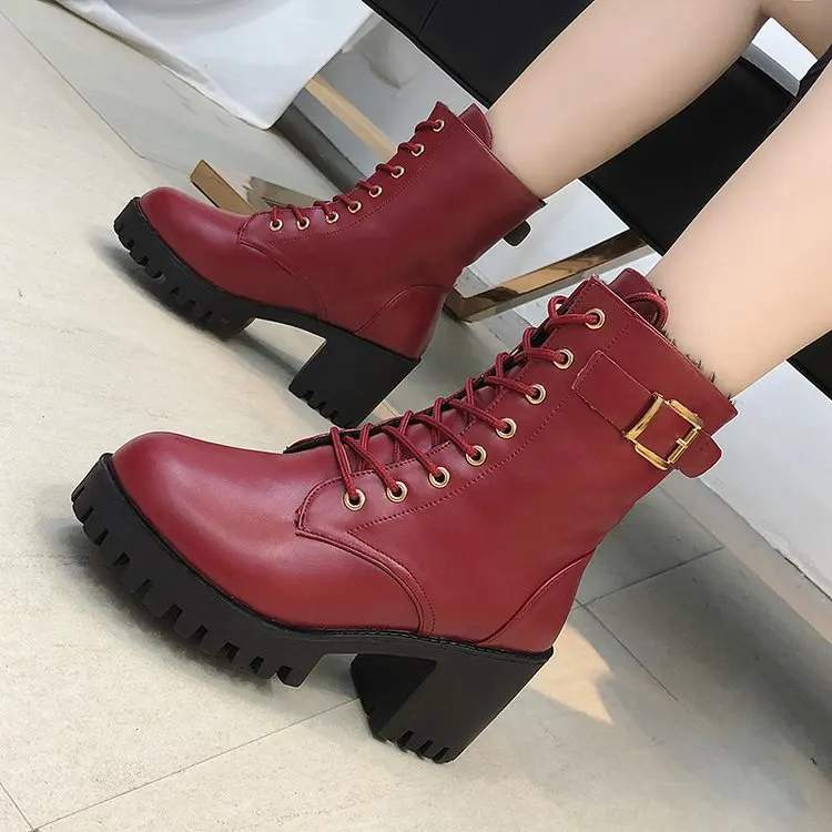 

NAUSK 2018 Top Quality Split Leather Women Boots Dr Martin Boots Shoes High Top Motorcycle Autumn Winter Shoes Woman Snow Boots
