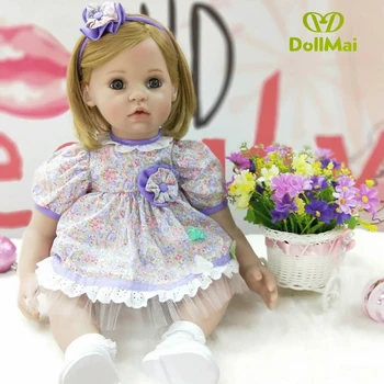 

22"56cm brown eyes blonde cute princess Toddler doll realistic Soft Silicone Reborn baby Toys Handmade Fashion gifts collection