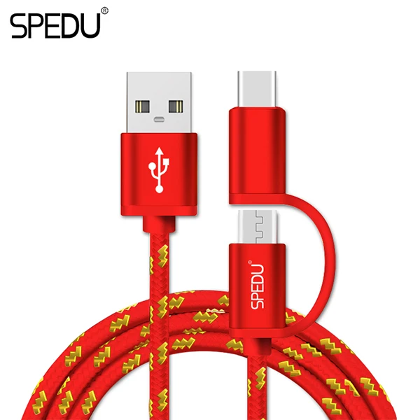 SPEDU 2в1 USB кабель для iPhone X 8 7 6 кабель Micro usb type C кабель для samsung S9 S8 Быстрая зарядка кабель 2A зарядное устройство Шнур - Цвет: 120cm Red