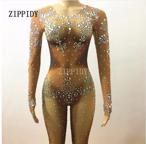 

Fashion Sexy Glitter Rhinestones Perspective Rompers Sequins Jumpsuit Outfit Dance Body suit Bar Costume Singer Shiny Wear