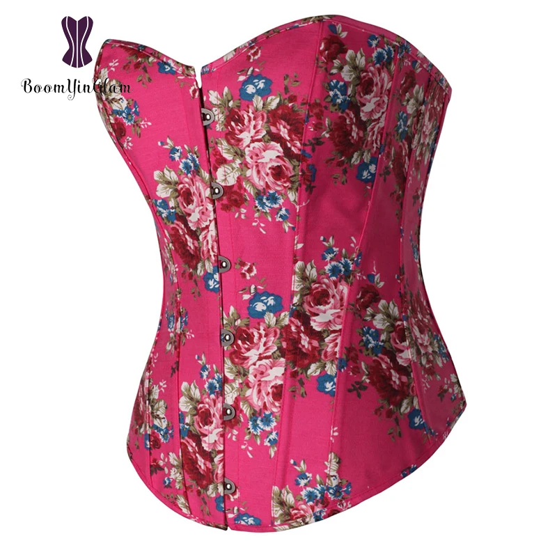 Rose Pink Body Shaper Slimming Waist Shapewear Floral Victorian Women Bustier Sexy Lingerie