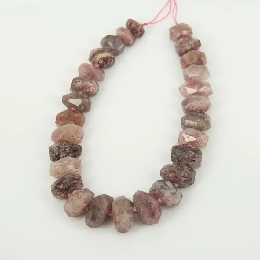 Natural Stones Strawberry Quartz Cut Slab Beads Necklace Center Drilled Raw Crystals Faceted Nugget Points Pendants Bulk | Украшения и