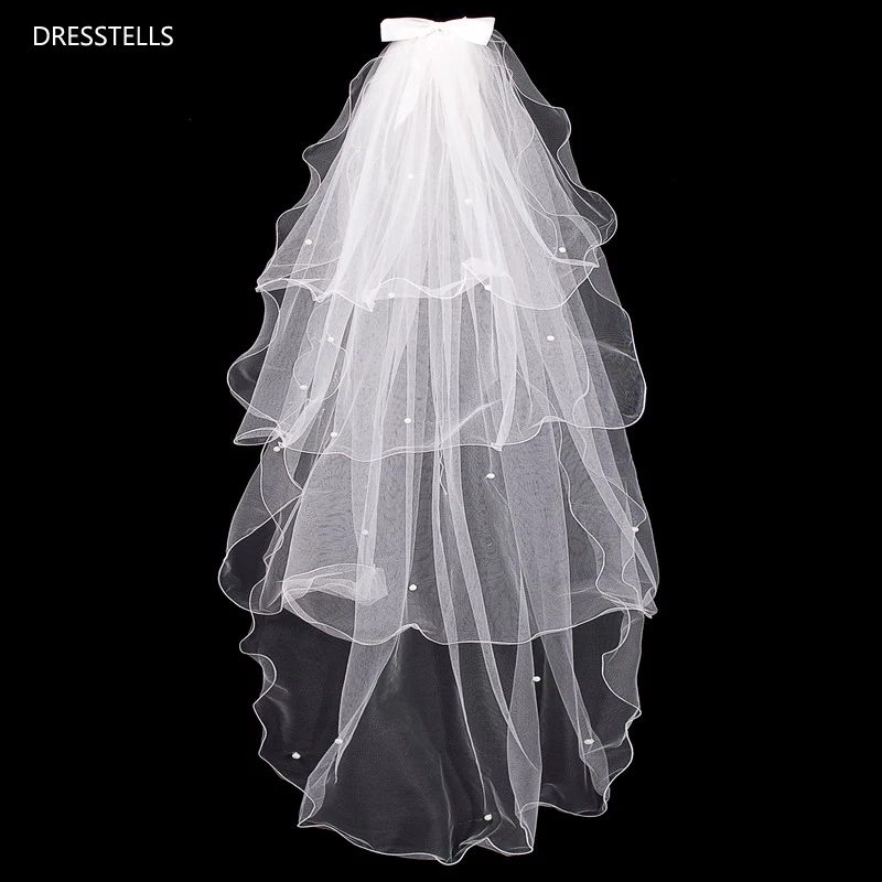 Dresstells Bride Veils White veu de noiva Short wedding veils bridal accessories lace veil with Bow Tie | Свадьбы и торжества
