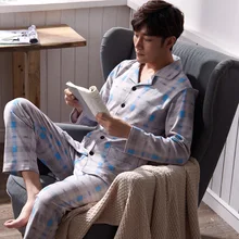 Весна хлопок мужской полосатый пижамный комплект с длинными рукавами удобный кардиган досуг мужской Домашняя одежда L-XXXL