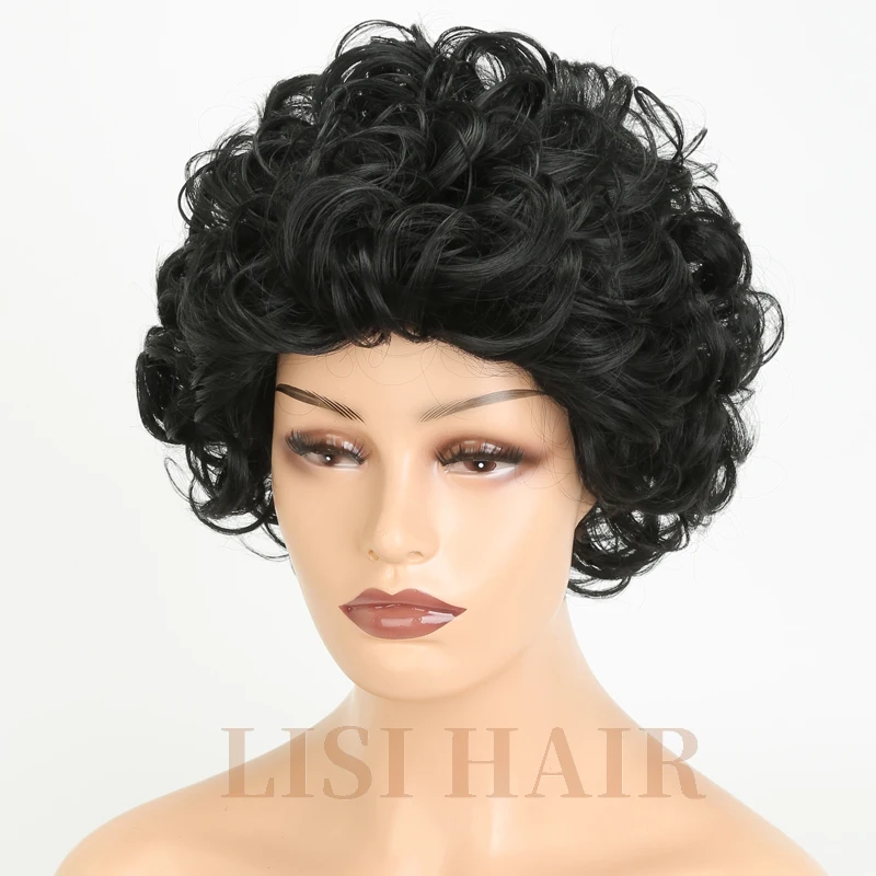 LISIHAIR Black Curly Wig Short Wigs Synthetic Wigs For Black Women (4)