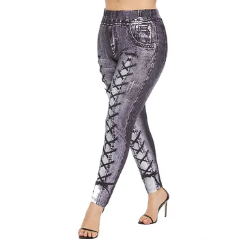 

NORMOV Printed Women Leggings Push Up High Waist Elasticity Skinny Imitation Denim Ankle Length Female Fitness Leggings