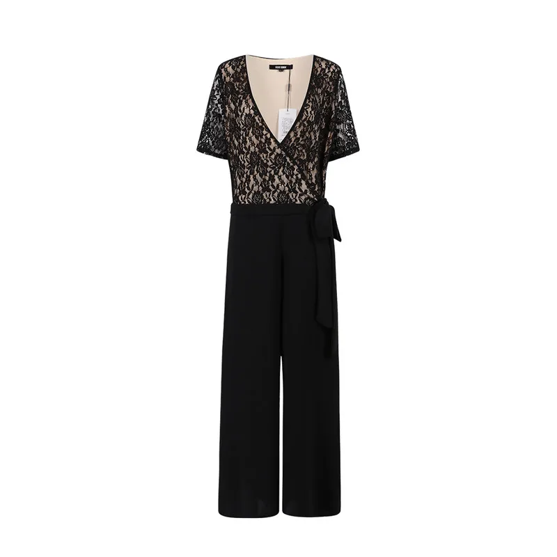 

plus size summer western style fashion loose patchwork lace short sleeve 3XL-6XL overweight woman's Casual wide-leg Jumpsuits