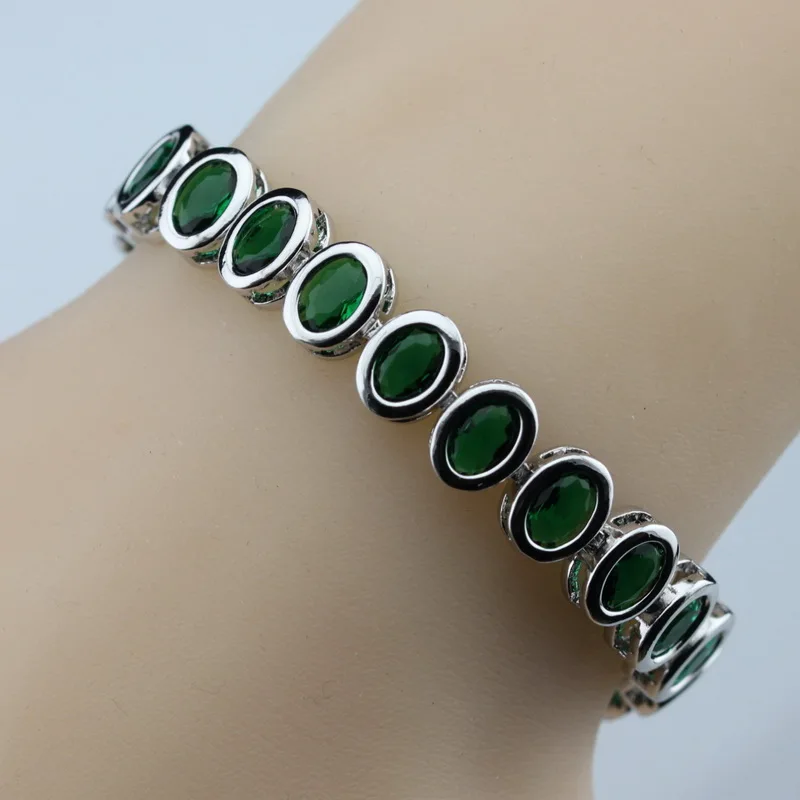 Брелок от manny Овальный зеленый циркон 4 шт. серьги кулон ожерелье кольцо браслет для женщин идеальный серебряные Ювелирные наборы W35 - Окраска металла: Bracelet