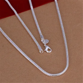 

N192 16-24 inches Free shipping Popular Beautiful fashion silver color jewelry charm 3MM Snake chain pretty exquisite Necklace