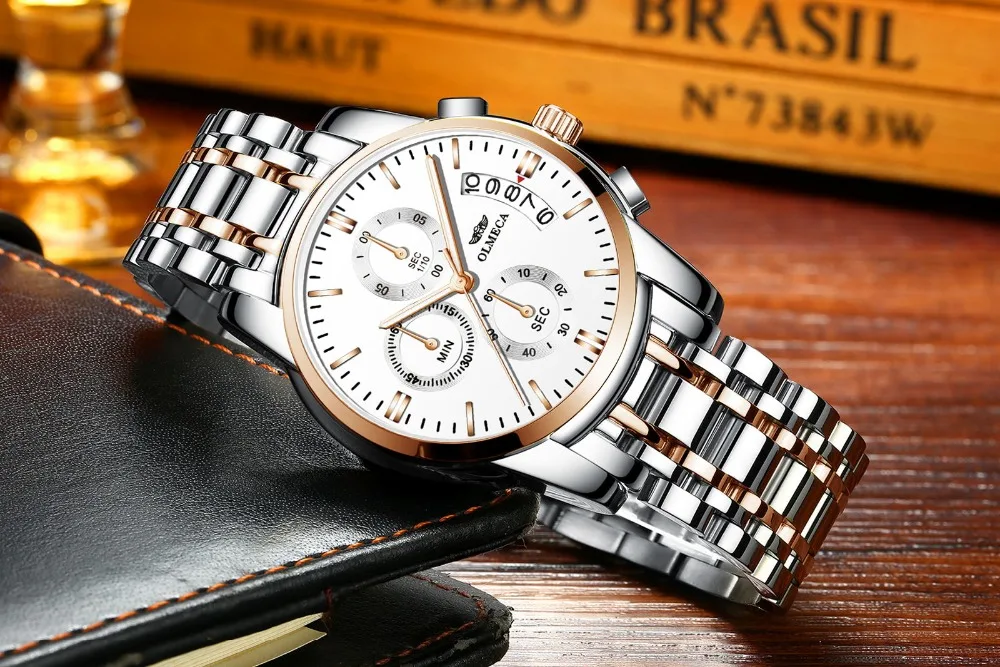 OLMECA новые черные мужские часы из нержавеющей стали relogio masculino роскошные брендовые аналоговые спортивные наручные часы кварцевые деловые часы