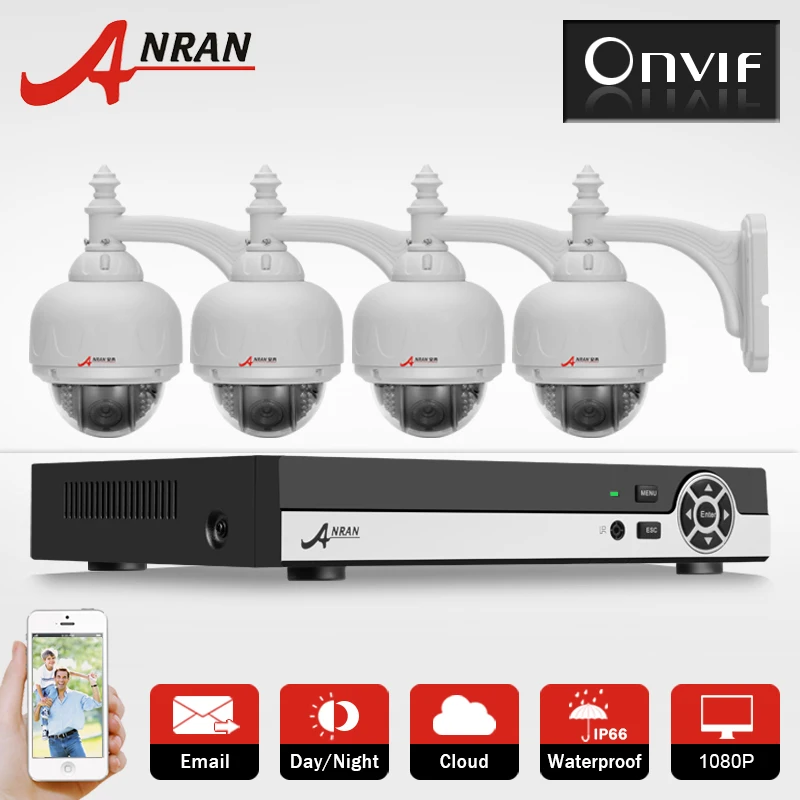 

ANRAN 2.0Megapixel 1080P HD PTZ Zoom 3-10mm Lens D/N IR Waterproof Network IP Cam Onvif 8CH H.264 NVR CCTV System 2TB Hard Disk