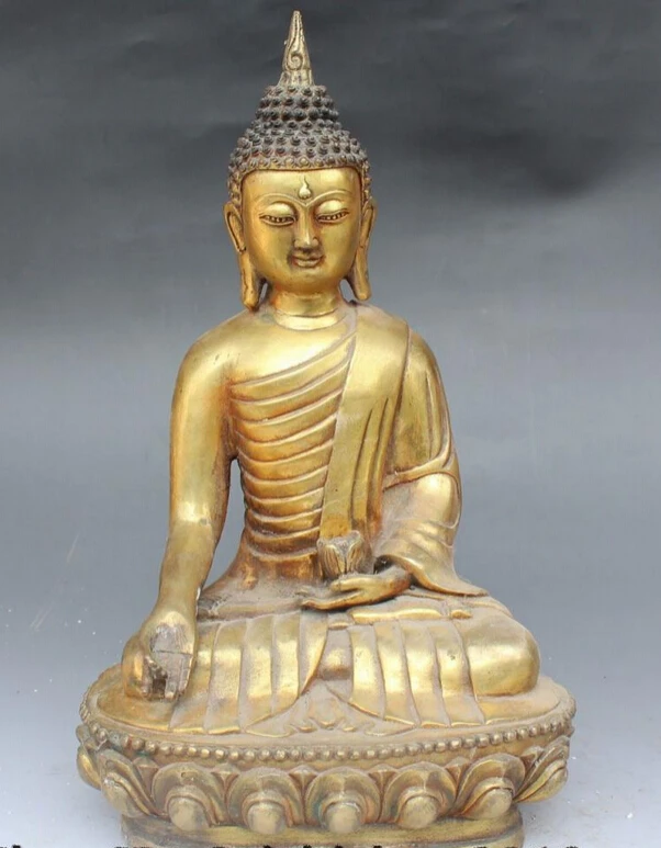

xiuli 002601 12" Tibet Buddhism Bronze Gilt Seat lotus Shakyamuni Amitabha Buddha Statue