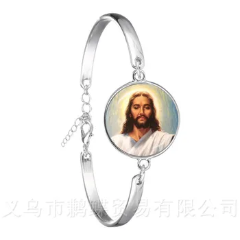 

2018 New Style Blessed Virgin Mary Mother Of Baby Bracelet Jesus Christian Catholic Religious Glass Jesus Bangle For Gift