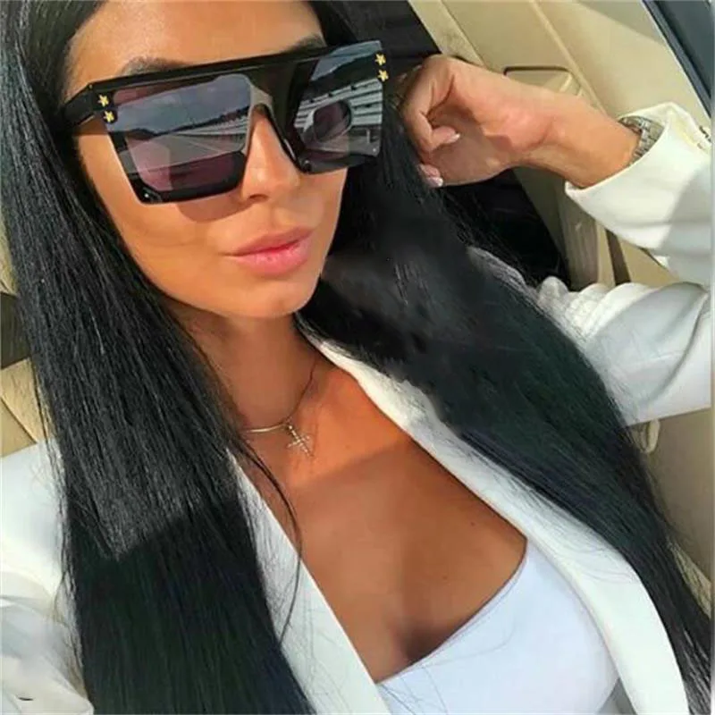 Звездные черные солнцезащитные очки дизайнерские брендовые роскошные женские трендовые квадратные плоские солнечные очки Женские оттенки Lunette Soleil Zonnebril