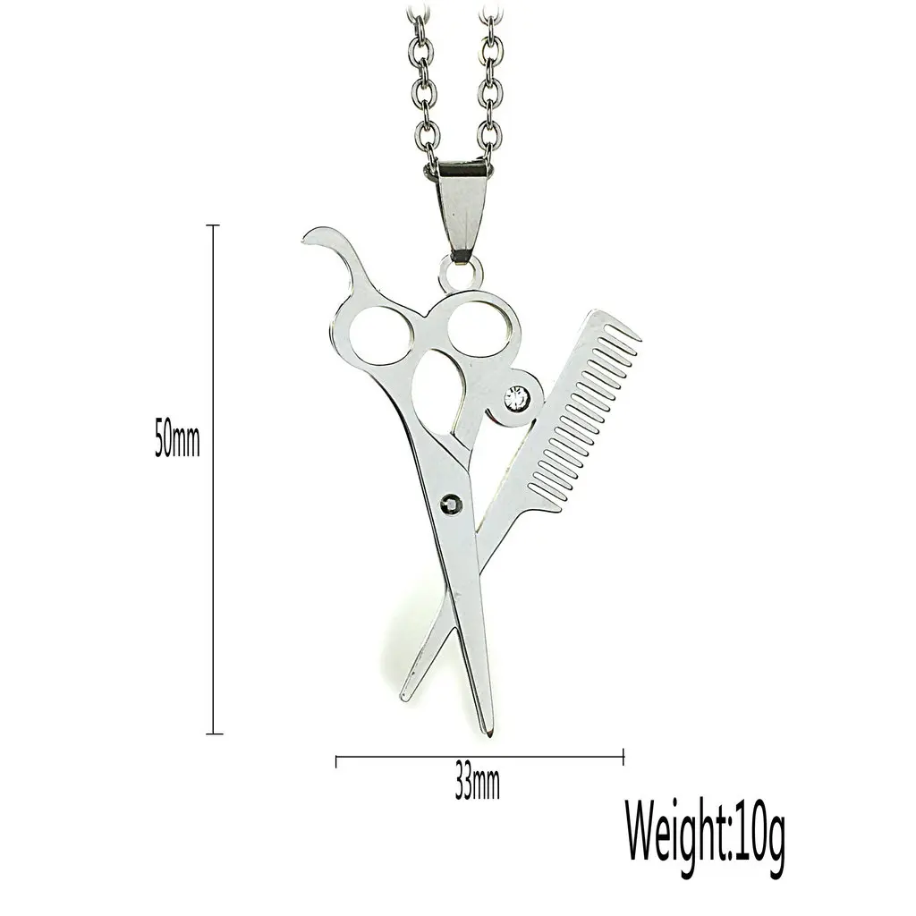 Hip Hop Scissor Comb Pendants Necklaces Stainless Steel Stylist Men Jewelry