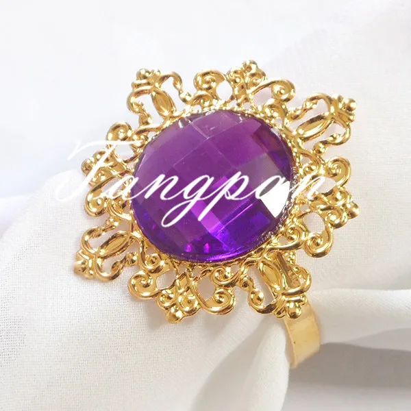 

Tangpan 60pcs Gold Metal Rhinestone Napkin Ring Wedding Napkin Holder Bride Shower Decorations Supper Busy Favored-Dark Purple