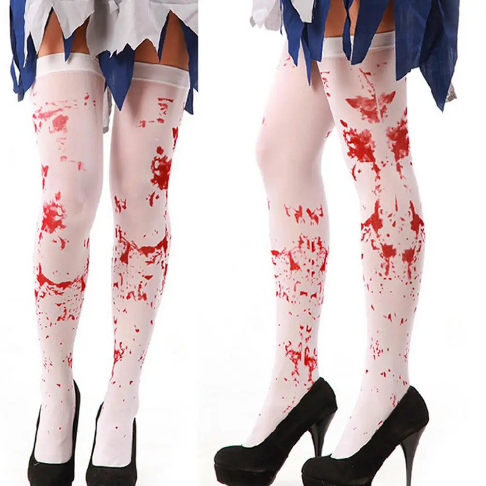 

One Pair Fashionable Masquerade Costume Accessories Ghost Festival Zombie Style Nurse Bloody Socks Halloween Blood Stockings