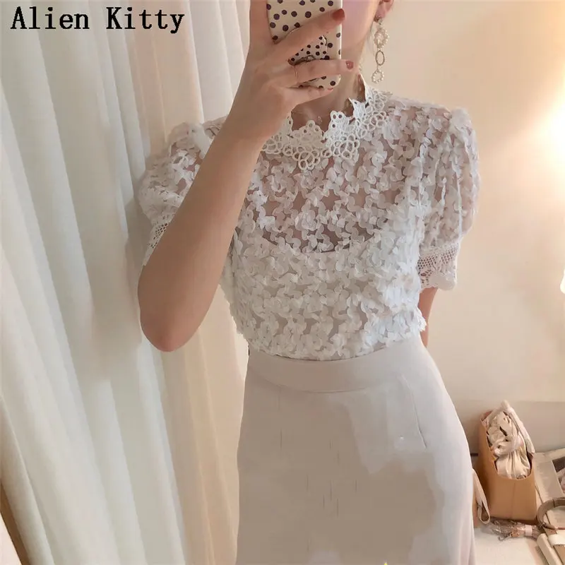 

Alien Kitty Hot Summer Casual Women Floral Elegant Short Sleeves All-Match Simple Loose Fresh Sweet Free Shirts Send Tank Tops