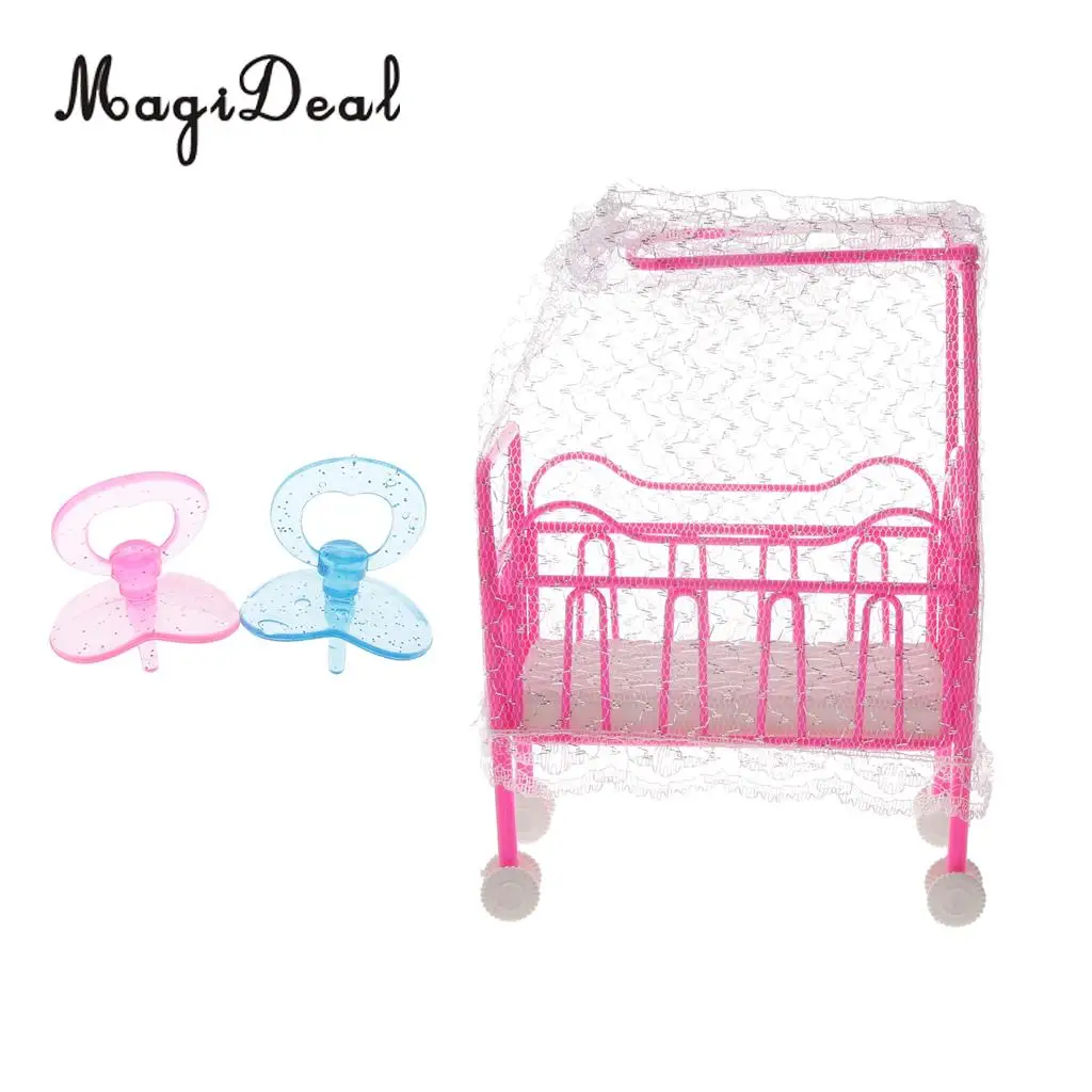 Plastic Cot Bed Pacifier Set Dollhouse Accessories for Dolls Baby Bedroom Dollhouse Furniture Kids Children Toys