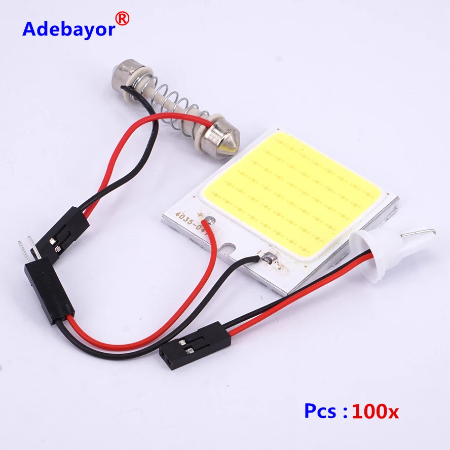 

100 X Dome W5W COB 48 Chip LED Car Interior Light T10 194 Festoon Adapter led Car Vehicle smd Panel Auto car light white
