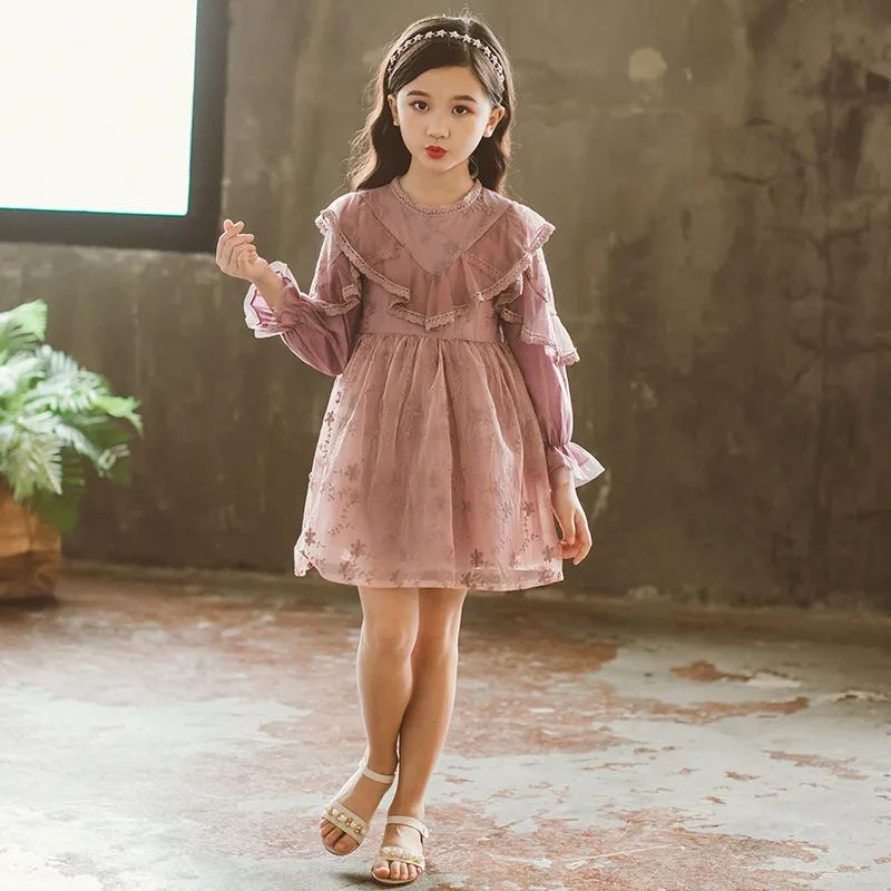 Новинка года, детское осеннее платье кружевное платье для девочек платье принцессы в стиле ретро для маленьких девочек детское бальное платье сетчатая одежда для малышей с оборками#3407