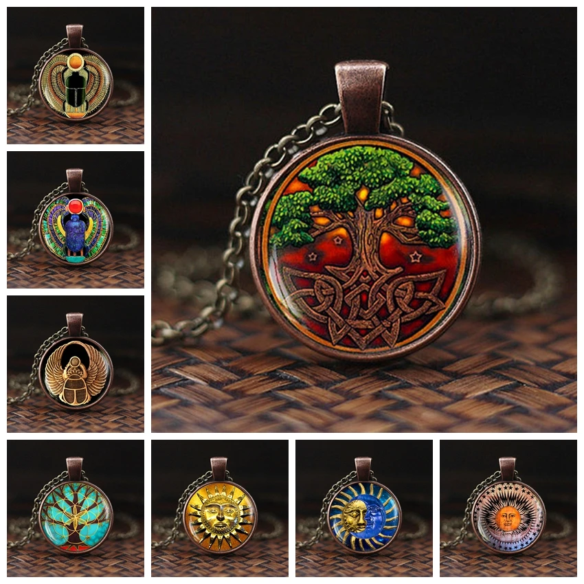 

Sacred Geometry Pendant Necklace Tree Milky Way Galaxy Nebula Space Sun God Yinyang Taichi Glass Cabochon Necklaces