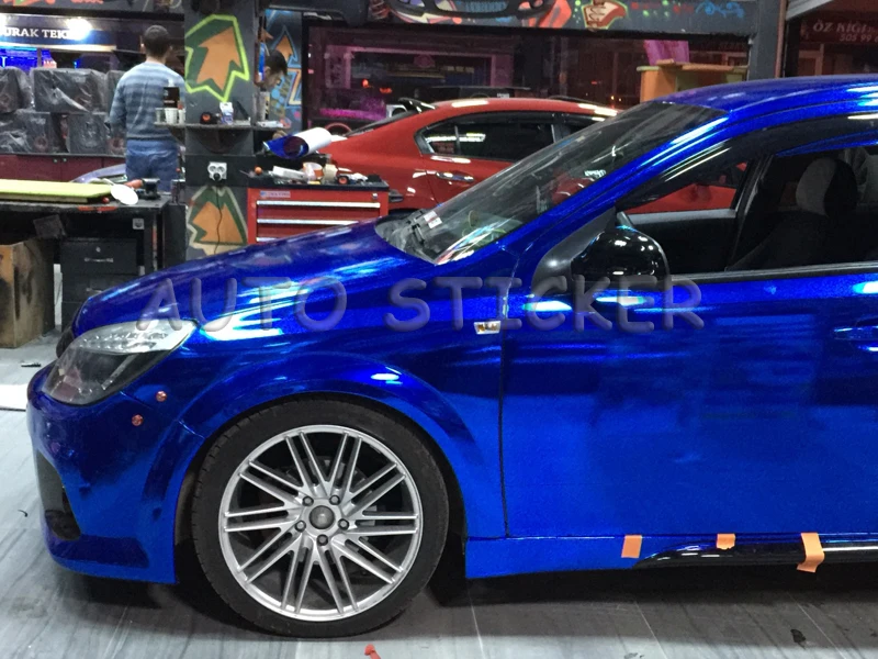 chrome dark blue mirror film car wraps 1