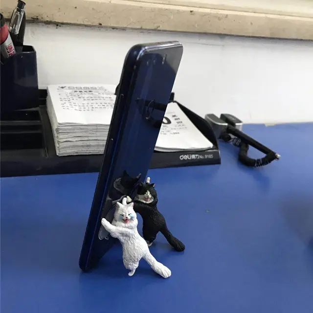 Neko Atsume Simulation Cat Animal Design Kitten Sucker Ring Buckle Bracket Ornaments Mobile Phone Holder Support Mount Resin